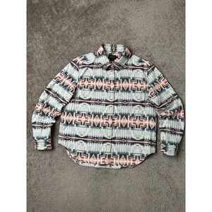 Mens Tshirt Button Up Pendleton Shirt Blue Southwestern Aztec, Streetwear Size M